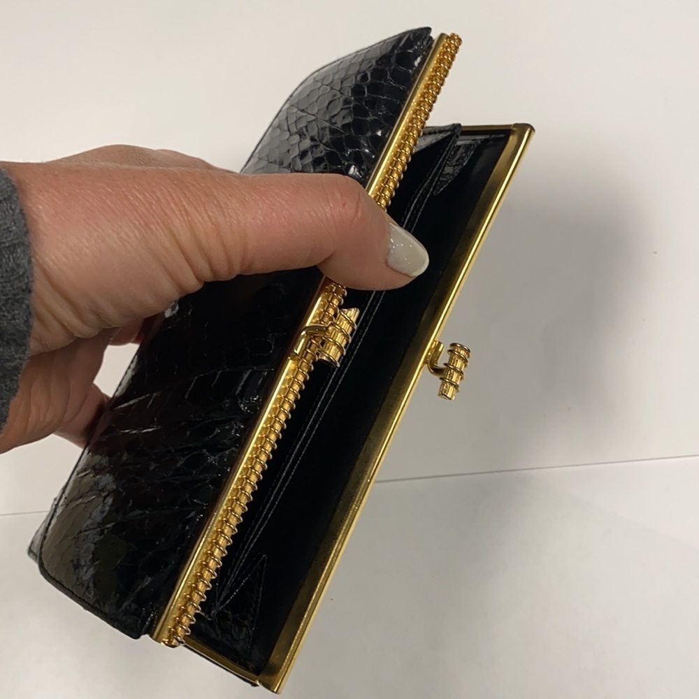 Judith Leiber Black Python Long Clutch Wallet - image 11